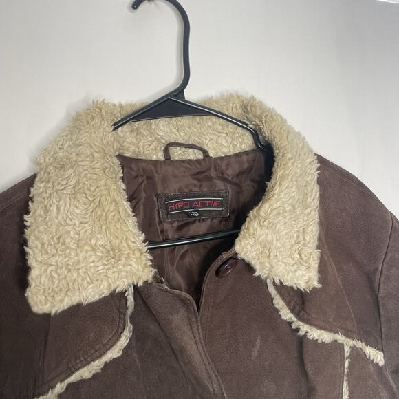 Y2K Genuine Leather Coat 1X Penny Lane Shearling Trim Brown Distressed Jacket - Picture 5 of 14